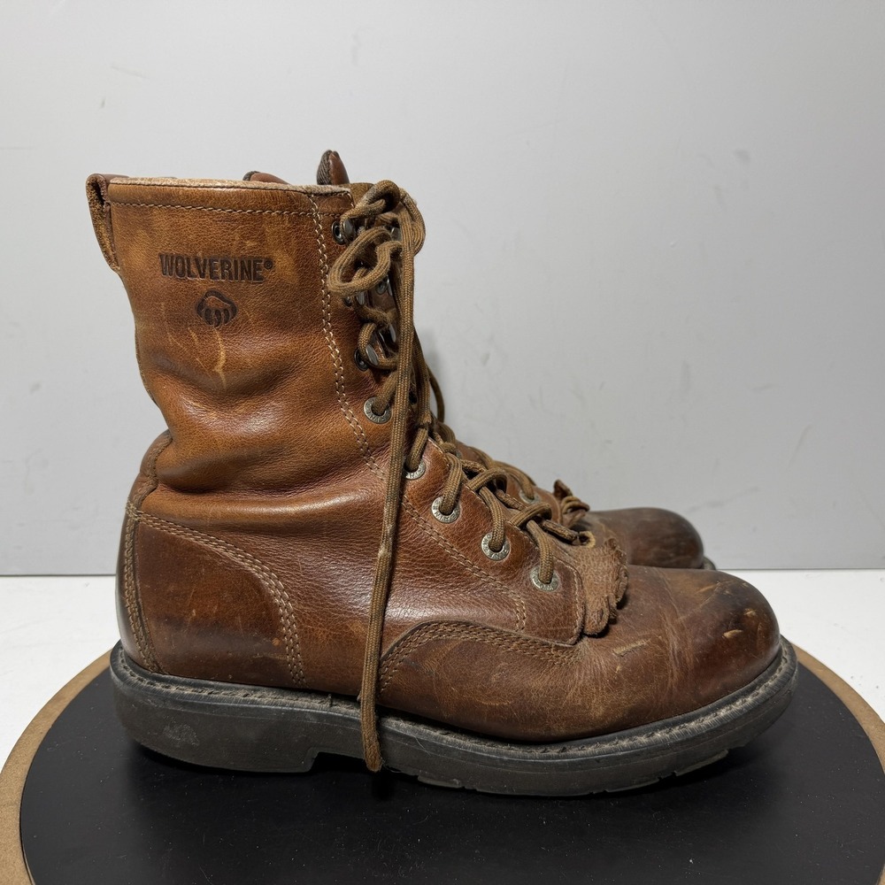 VTG Wolverine Boots Mens Size 9.5 Brown Leather Kiltie Tall Lace Up Work W06394